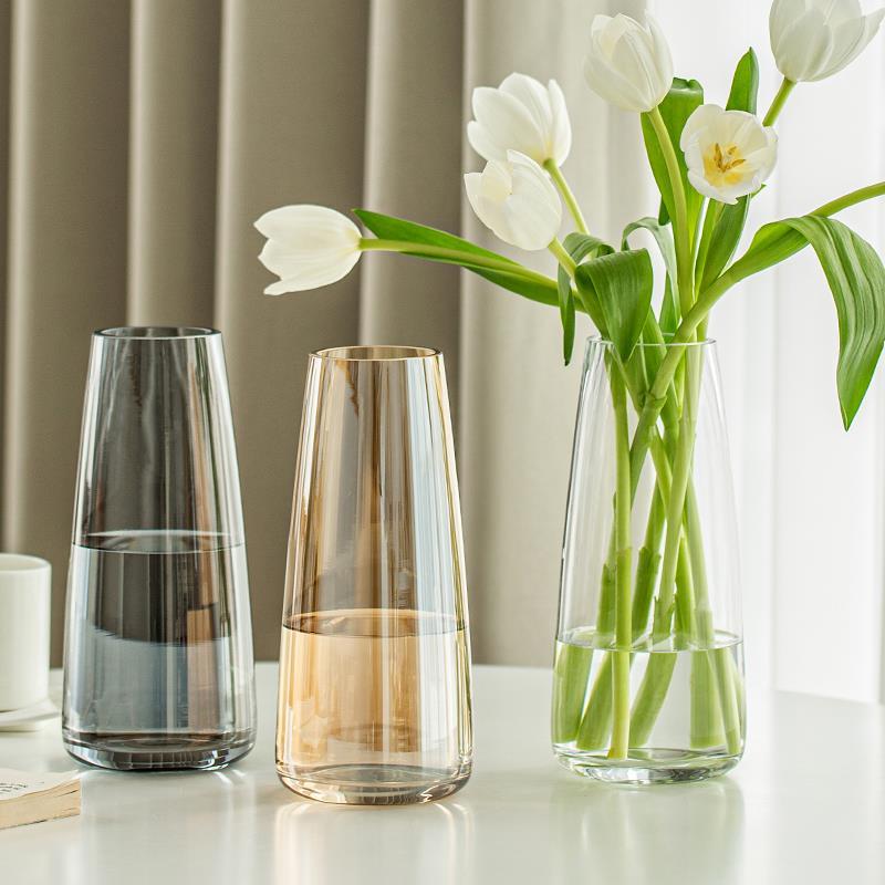 花瓶摆件客厅插花透明玻璃百合鲜花郁金香水养轻奢高级感简约6822