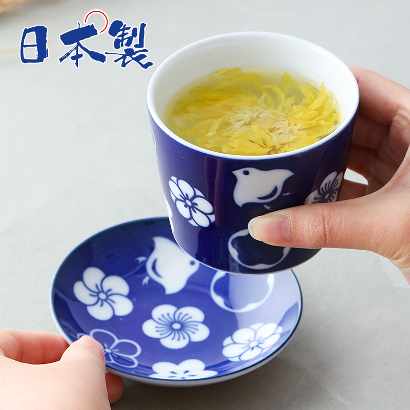 清仓月【1杯+1碟】日本进口美浓烧千鸟带碟茶杯200ml-梅千鸟