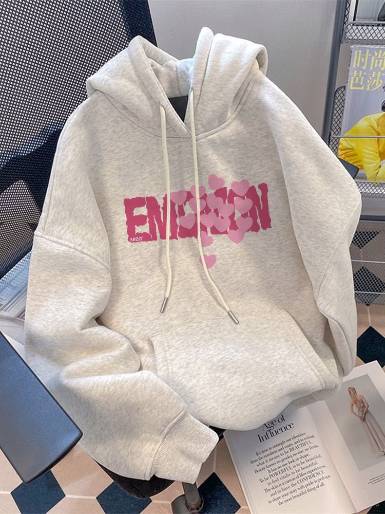 可爱风简约纯棉连帽卫衣男女秋冬季韩版多巴胺精致甜美百搭上衣潮