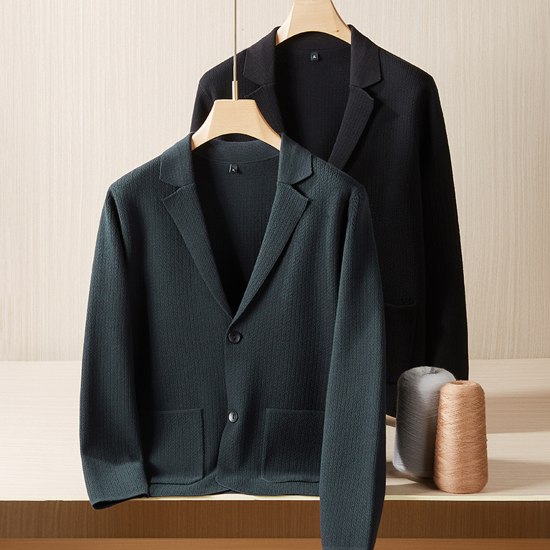 秋季时尚百搭休闲商务西服秋冬毛呢轻奢弹力宽松韩版针织西装外套