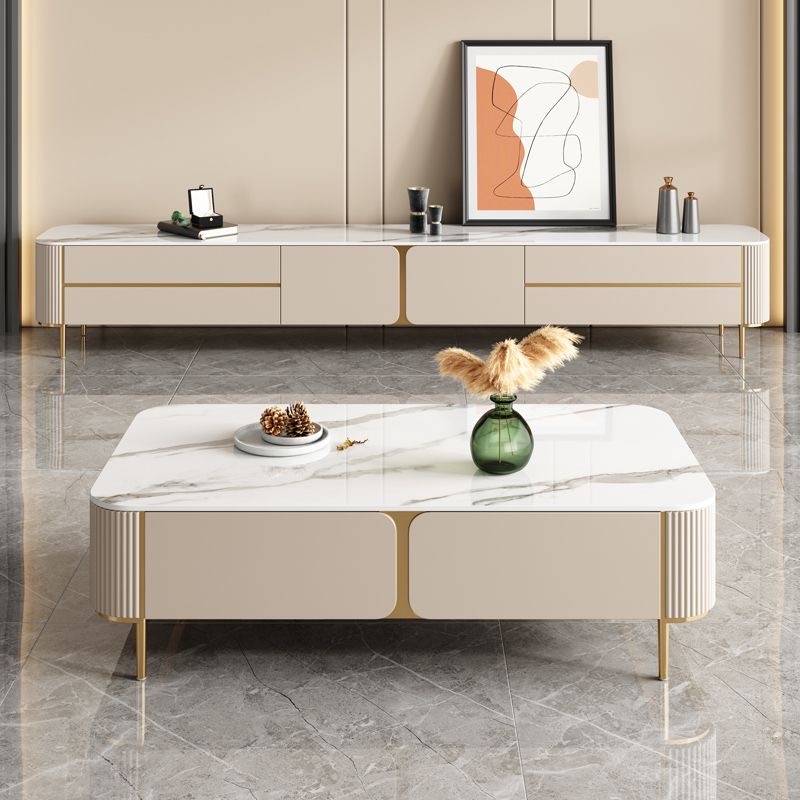 岩板意式长方形茶几电视柜组合轻奢简约现代小户型客厅茶台桌白色