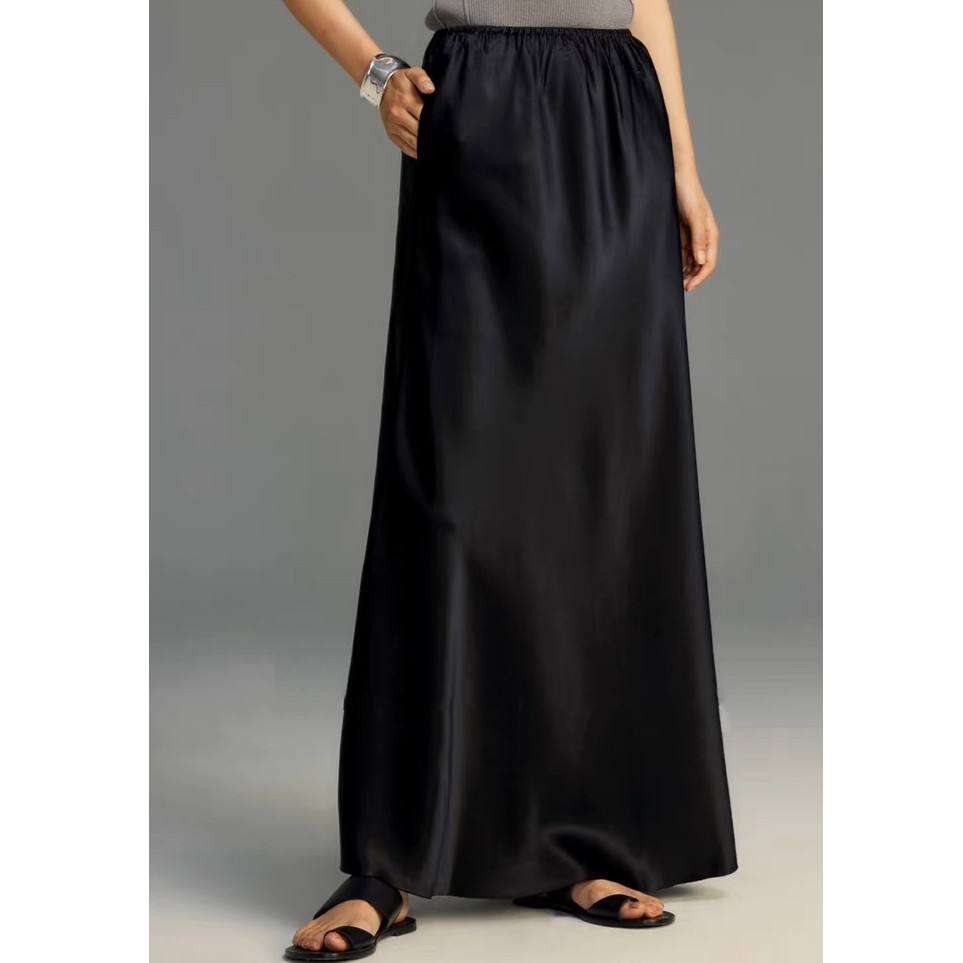 高密奢华缎面醋酸 松紧腰百搭醋酸长半裙