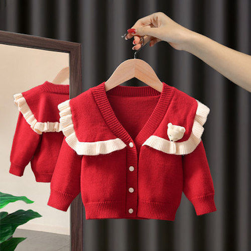 女童毛衣开衫2023新款儿童洋气春季针织衫春秋装女宝宝春款红外19