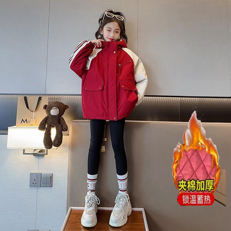 女童秋冬装外套2023新款夹棉儿童加绒加厚冲锋衣冬季女孩大童棉03