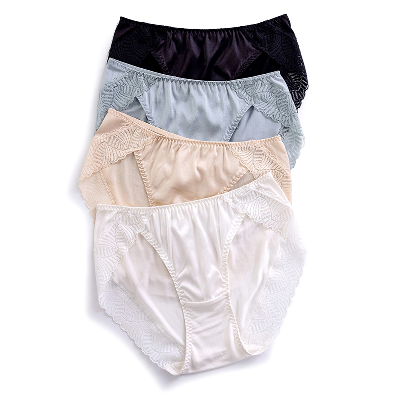 Fimage/有致双层桑蚕丝底裆女士内裤女中腰蕾丝舒适三角裤2187