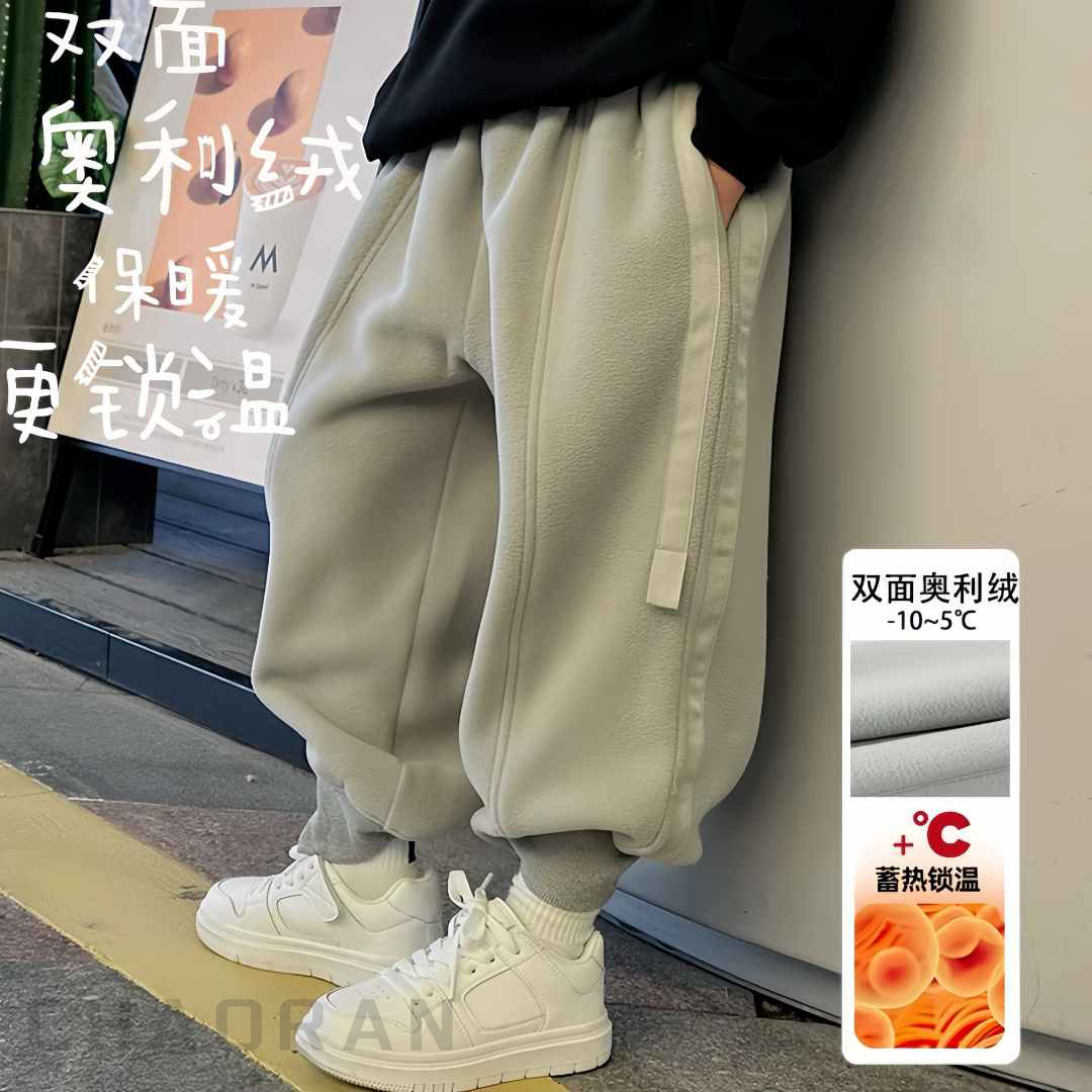 男童秋冬加绒加厚双面奥利绒一体绒保暖儿童运动裤洋气中大童卫裤