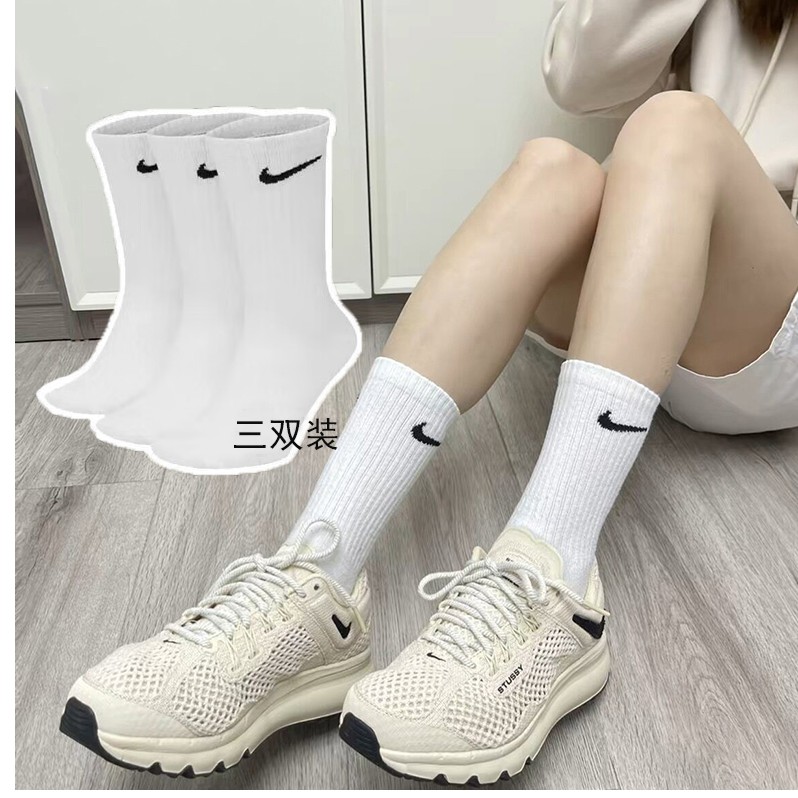 NIKE耐克2025新款袜子男袜女袜三双装篮球运动袜中筒袜SX7676-100