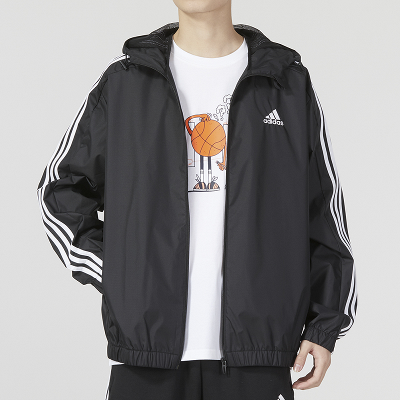 Adidas阿迪达斯外套男装秋季新款休闲连帽运动服训练夹克IB0384
