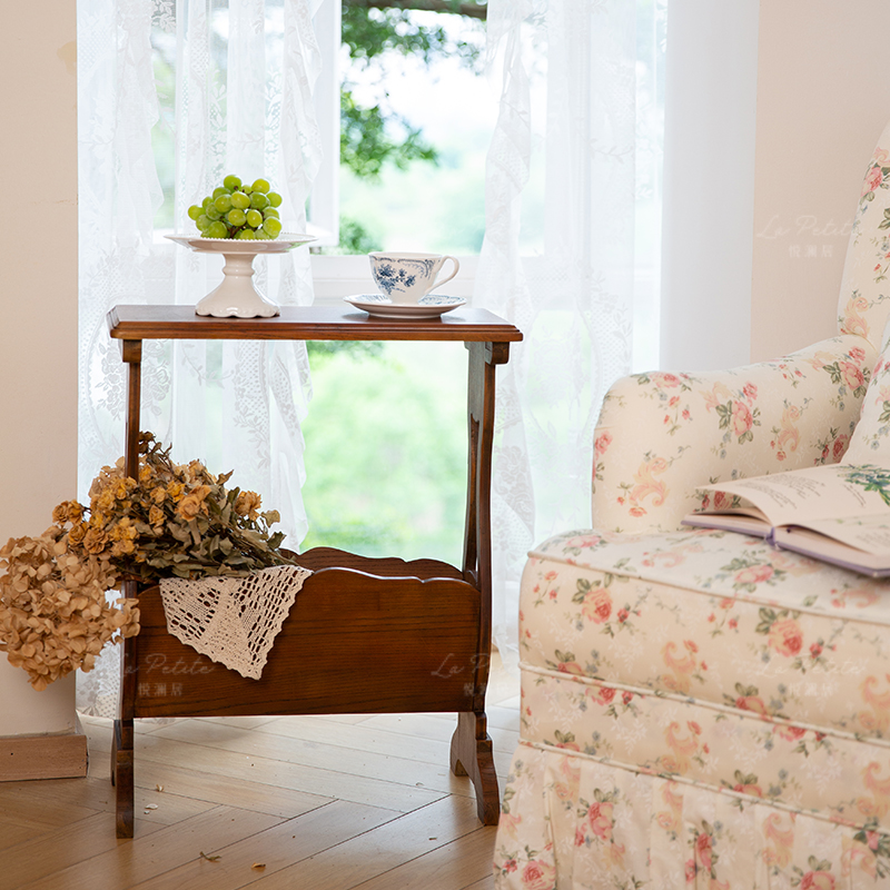 悦澜居复古杂志架中古边几阳台床边卧室客厅家用落地沙发侧边柜