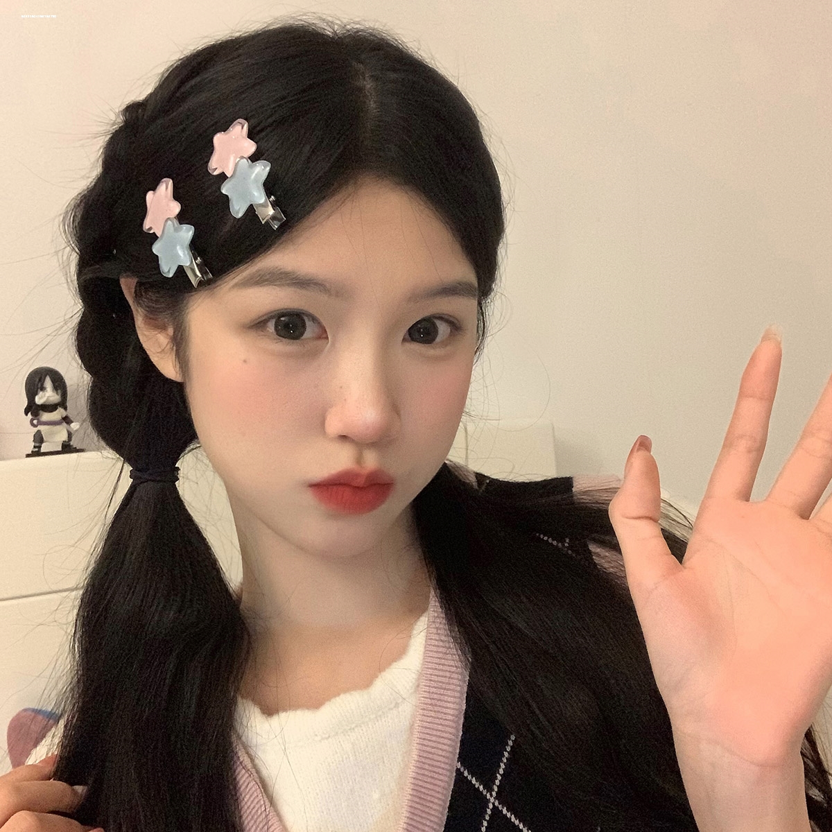 星星发夹两颗甜美闪粉ins粉蓝色彩色可爱卡通夹子果冻色简约头饰