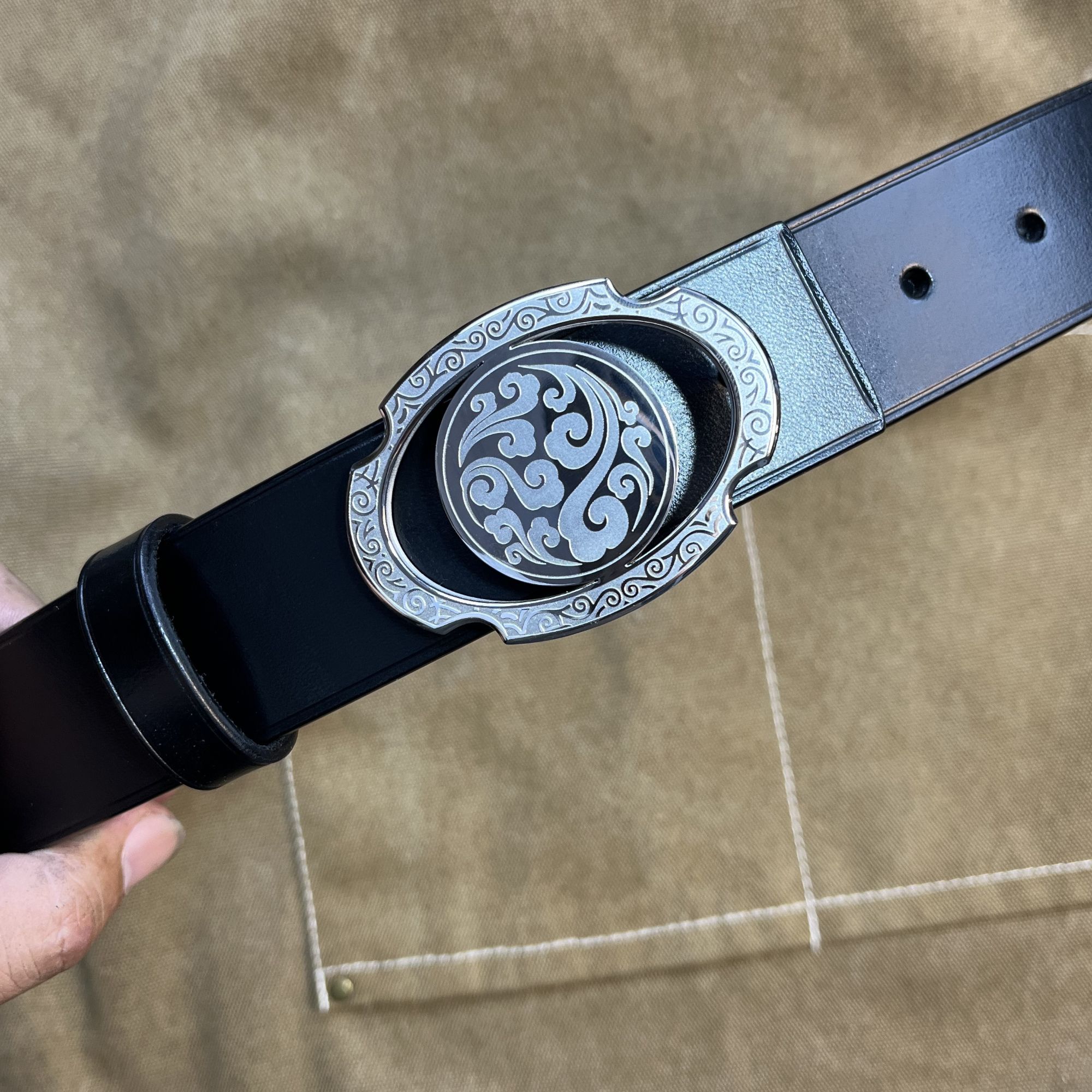 牛盾皮带男士腰带（tws马缰）国风如意祥云钢扣真牛皮皮带百搭商务