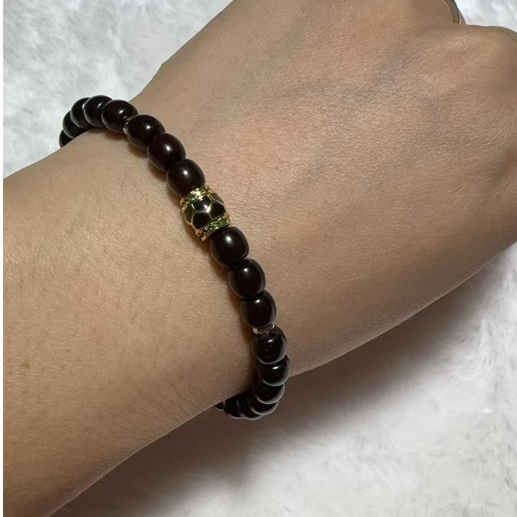 【富贾文玩】印度小叶紫檀6mm直切桶珠带一个S925配饰时尚潮流百搭