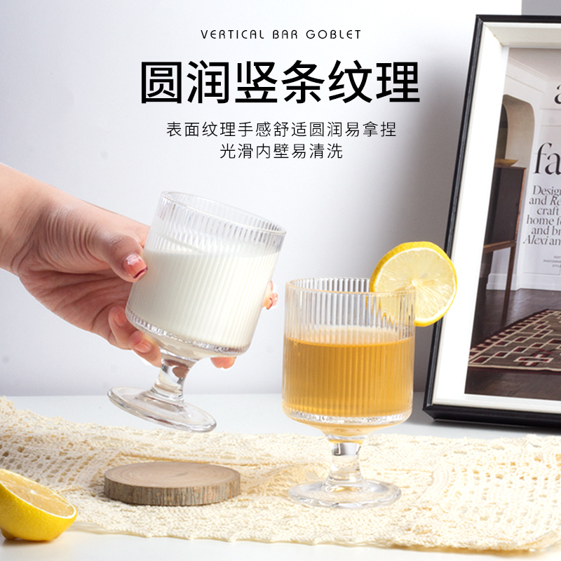 4只装玻璃水杯高颜值加厚无铅玻璃杯果汁杯竖条纹洋酒杯