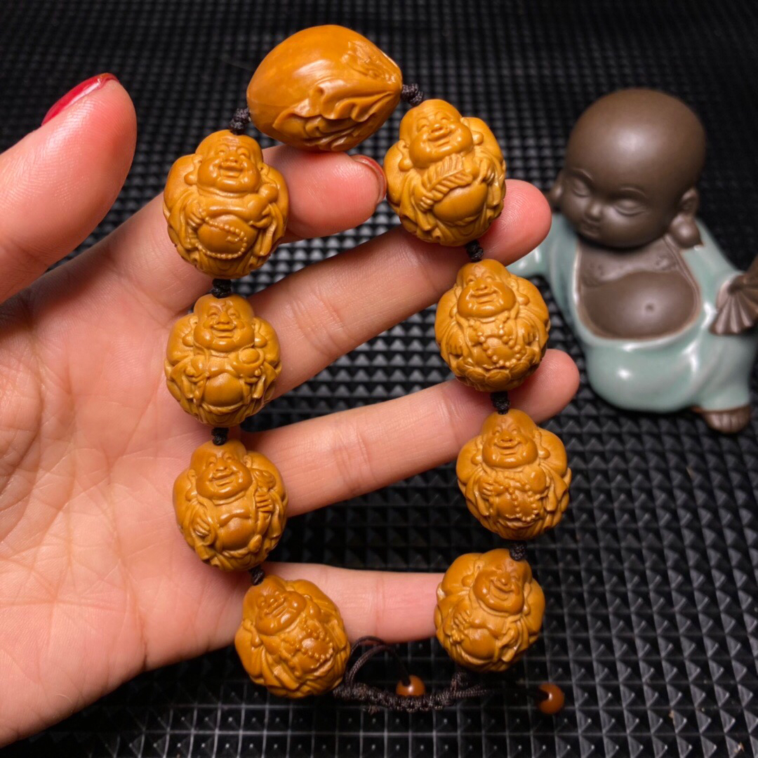 大脸弥勒手串手链橄榄核雕刻文玩工艺品核雕
