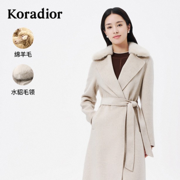 【koradior】珂莱蒂尔秋冬中长款时尚山羊绒毛呢外套KL00885D4
