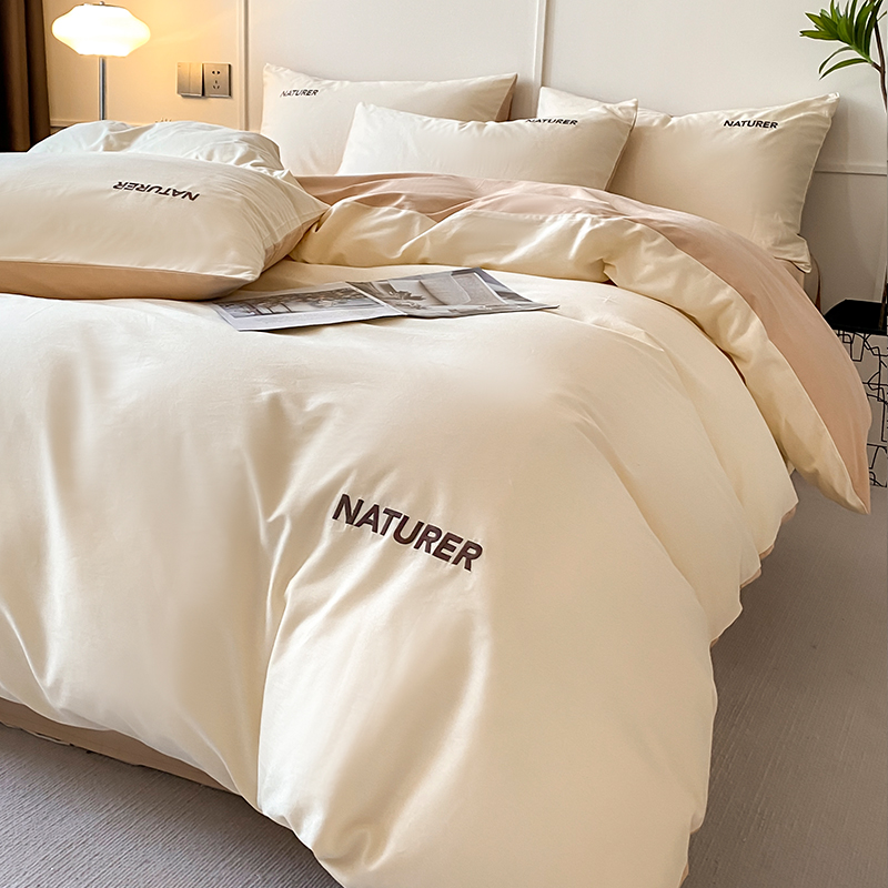 A类磨毛床上家用品全棉2023新款简约床笠床单三件套被套床上用品4