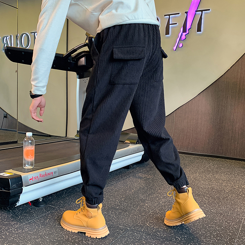 冬款加绒裤子男2023新款加厚男裤潮牌束脚运动裤春秋灯芯绒休闲裤