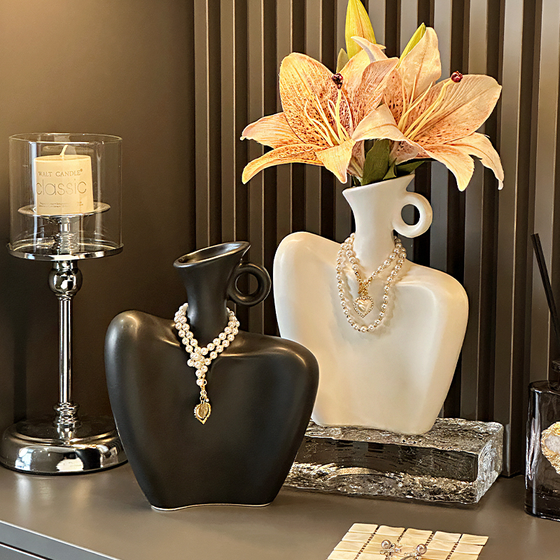 轻奢北欧锁骨陶瓷人像花瓶摆件创意极简小众装饰摆件高档玄关摆件