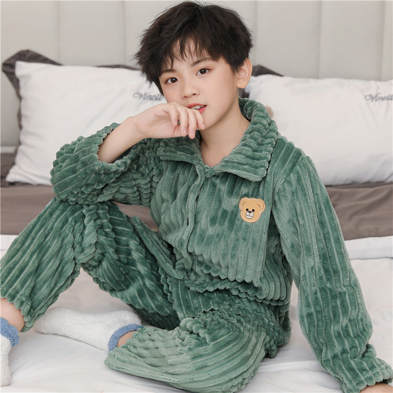 睡衣男女童秋冬季珊瑚绒加绒加厚款儿童法兰绒2023新款家居服套装