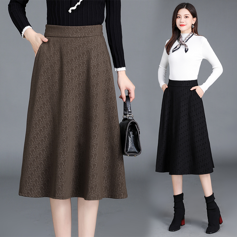 时尚提花半身裙女春秋新款百搭显瘦a字群中长款气质休闲裙