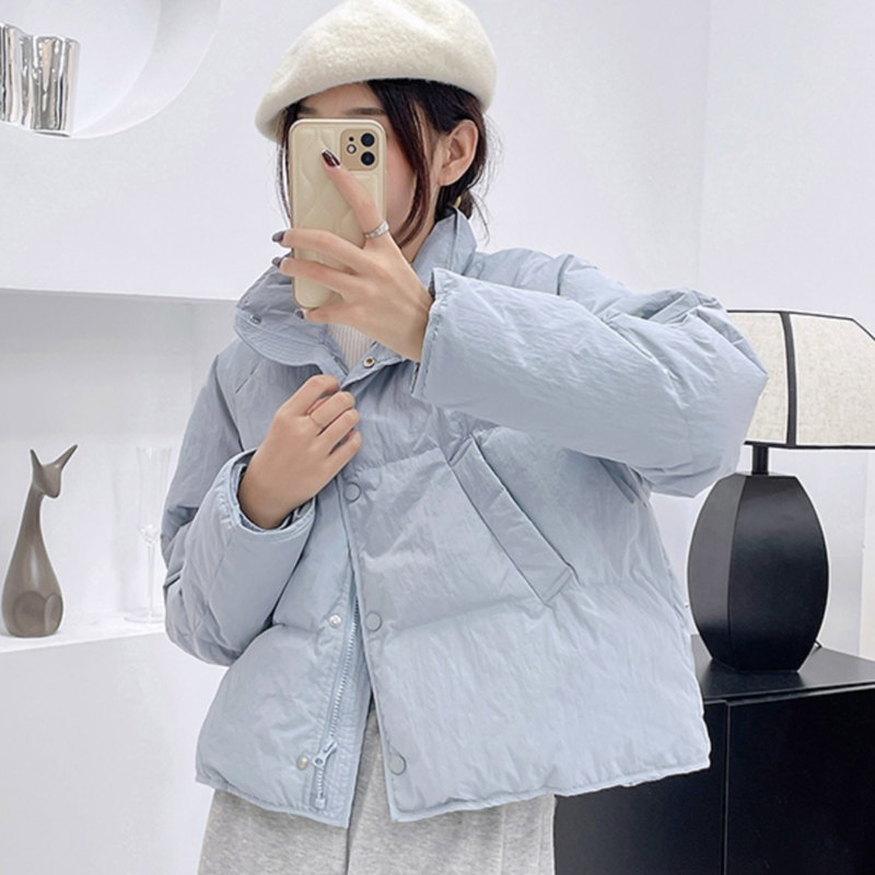 【602】反季韩版蓝色短款棉服女冬季2023年新款小个子面包服外套