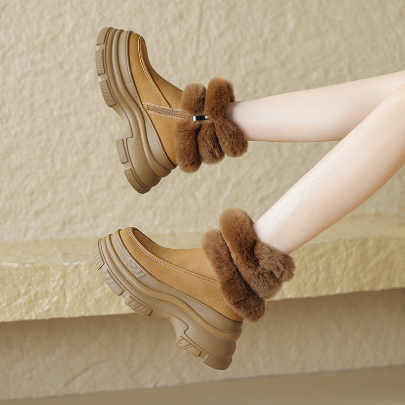8厘米增高小个子增高松糕底低帮雪地靴真皮厚底加绒低