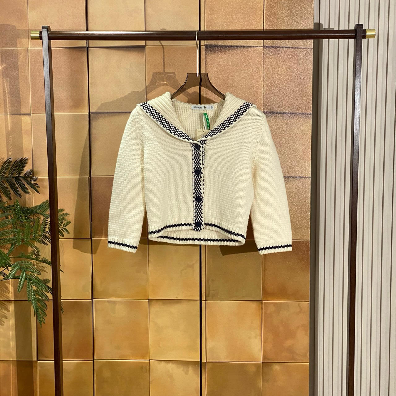 Dior 米白色海军领标语logo羊毛针织开衫/38码/99新/28873