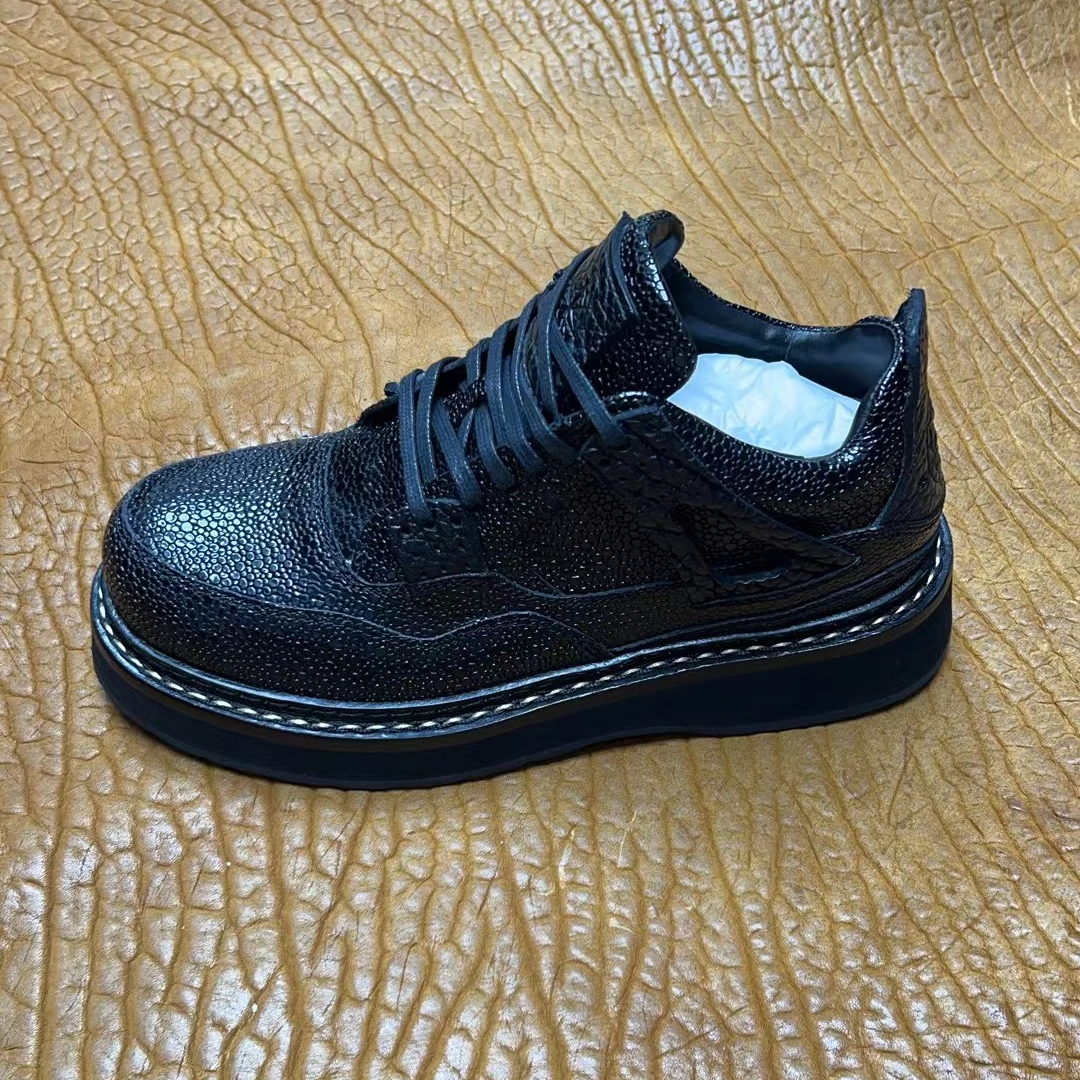 2024年休闲男皮鞋复古男款舒适时尚百搭夏季透气真皮潮鞋厚底