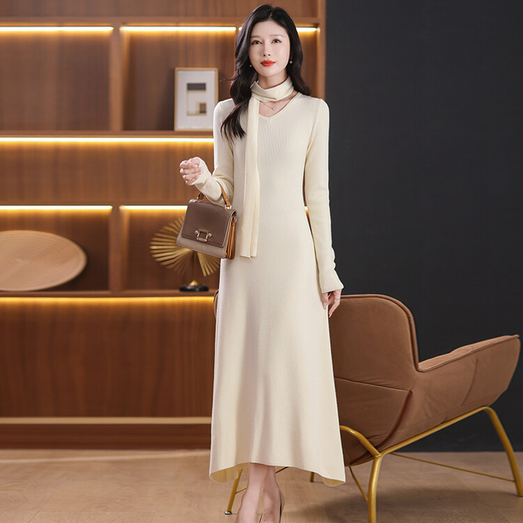 新爆款时尚法式秋冬季女装连衣裙女中长款收腰显瘦气质女神范裙子