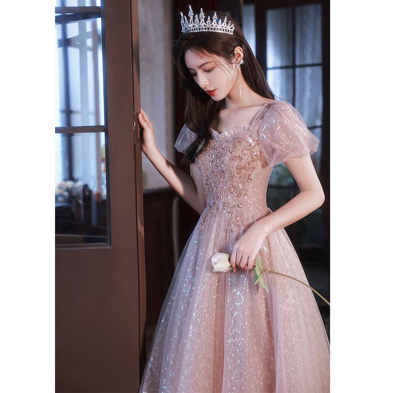 粉色晚礼服裙女宴会气质轻奢小众高端法式高级感年会主持艺考长款