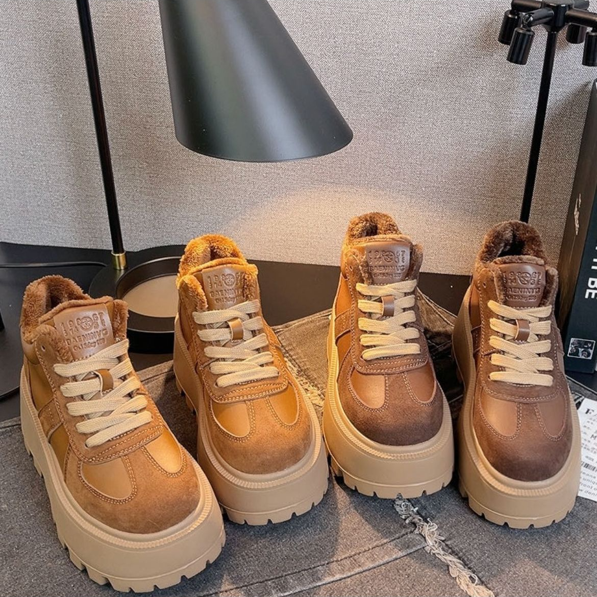 冬季新款大棉高帮厚底德训板鞋