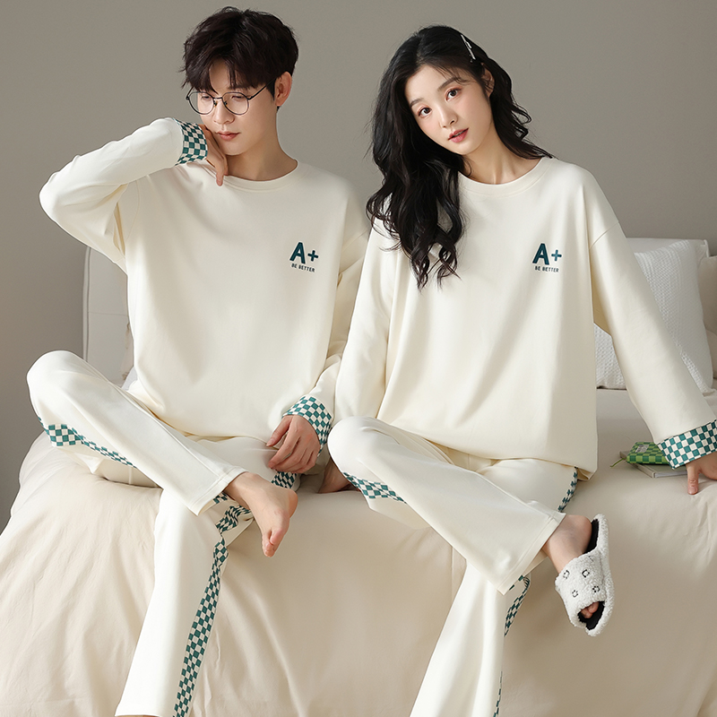 7A抗菌睡衣女男秋冬情侣爽肤手感高档长袖100%纯棉长裤家居服男生