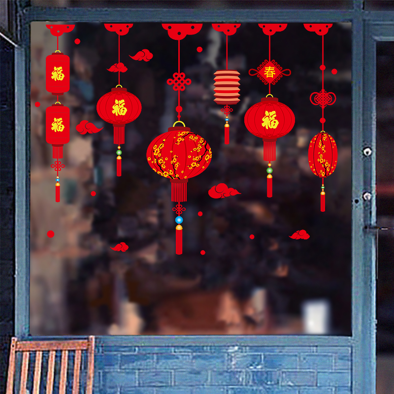 2026马年新年过年橱窗贴店铺装饰布置酒店静电贴画窗花卡通玻璃贴