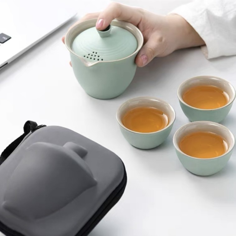 旅行茶具套装快客杯便携式露营户外旅游泡茶杯一壶三杯A3974