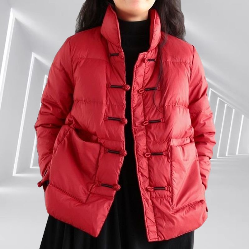 中国风复古盘扣羽绒棉轻薄款棉服女宽松大码加厚立领冬季棉