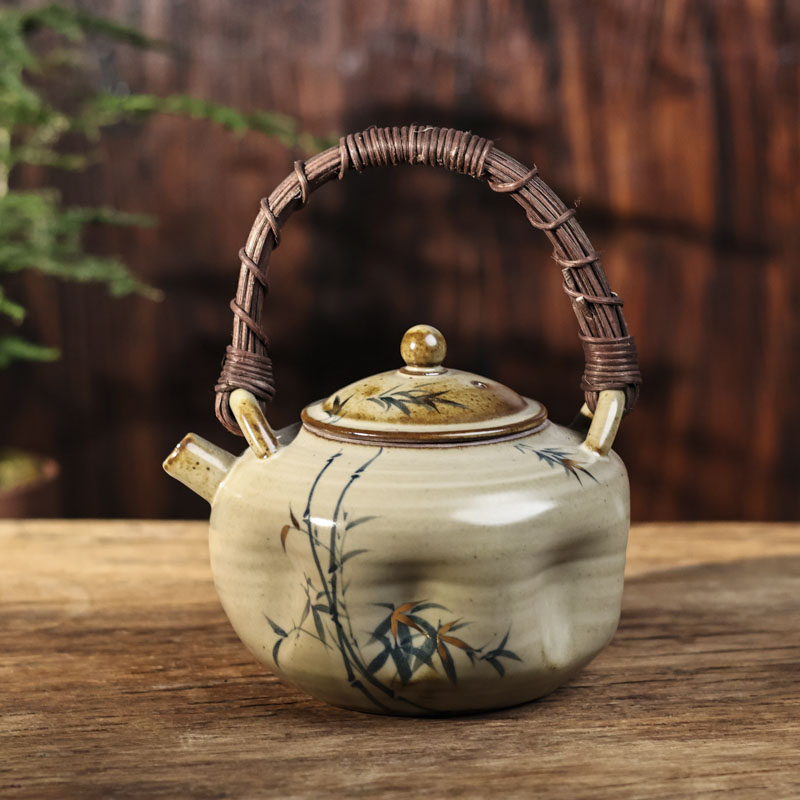 【福器】仿古竹手捏大提梁壶 藤把（Q4213）