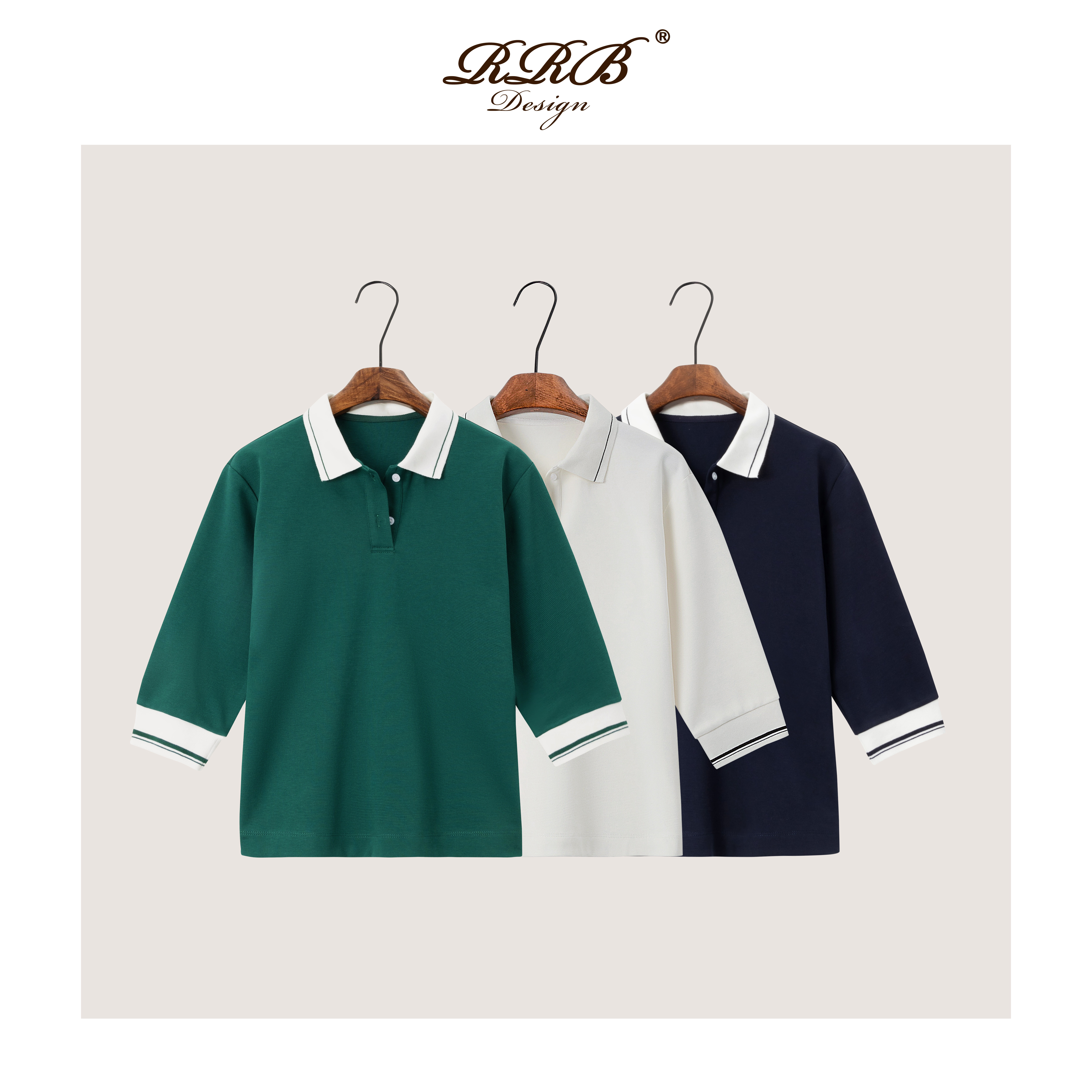 RRB Design「温网Polo」经典休闲运动棉复古七分袖Polo领上衣