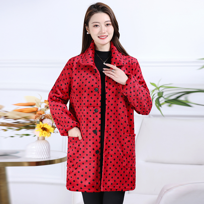 秋冬罩衣女上衣开衫珊瑚绒大码外套工作服厨房烧饭外套中老年女装