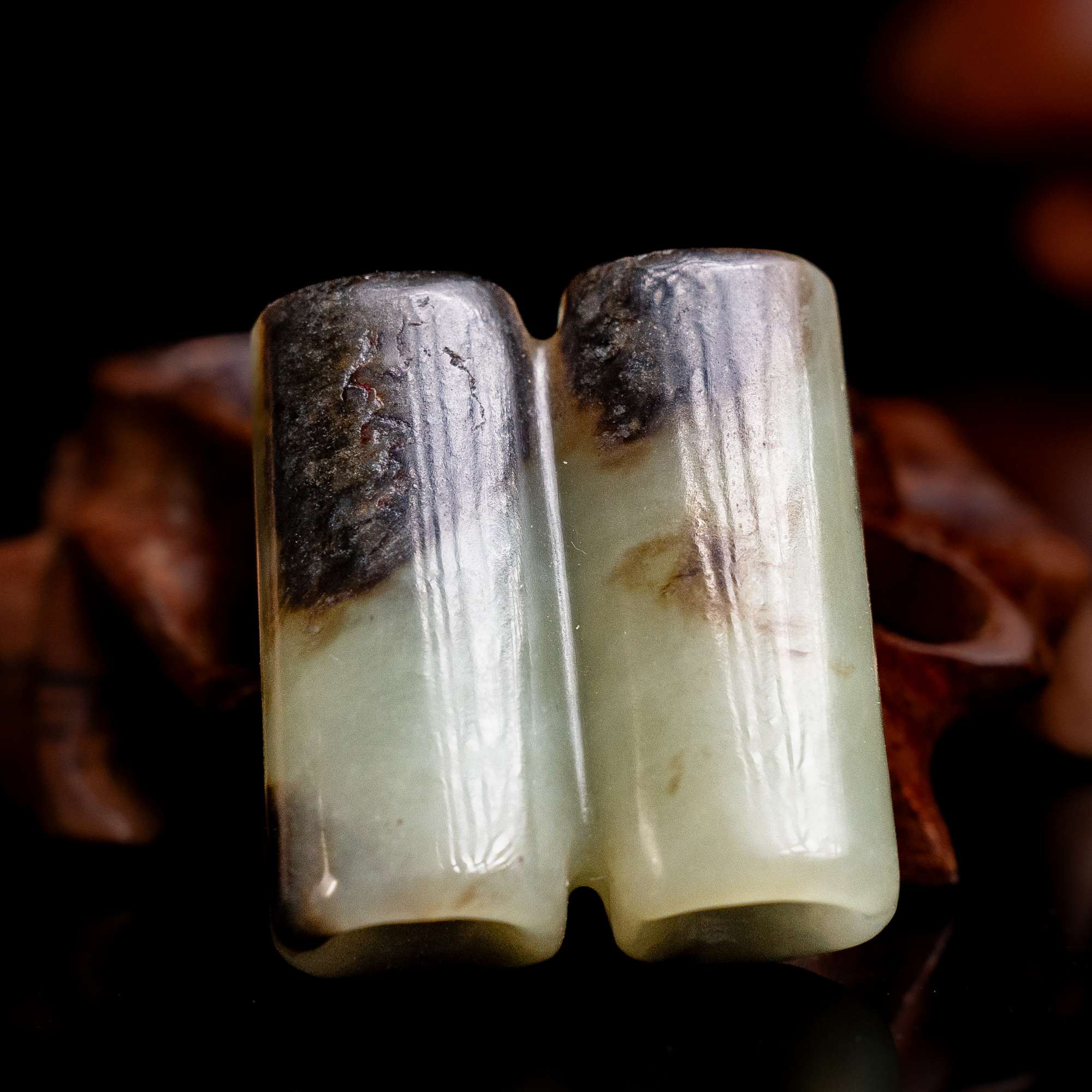 149明代和田玉双管玉珒635