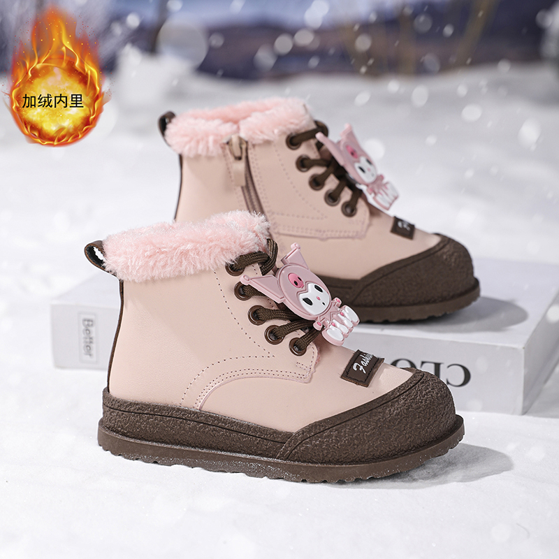 英乔丹拉莫斯女童雪地靴儿童皮毛一体大棉鞋女孩加绒加厚防水保暖