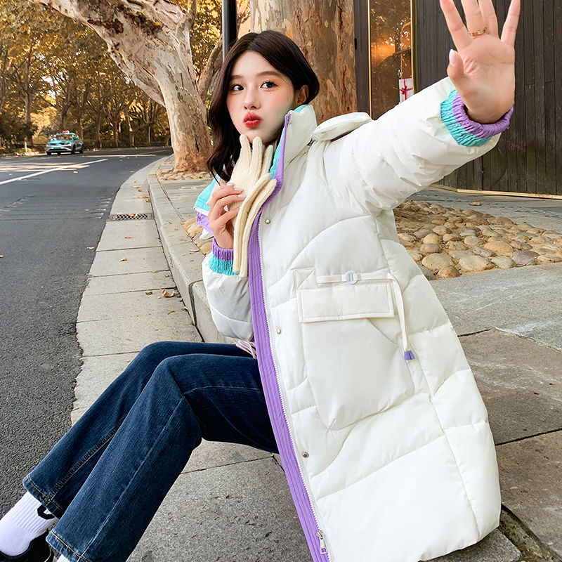 雅鹿小个子羽绒羽绒服女中长款2023冬季洋气拼色棉袄新款韩版学生