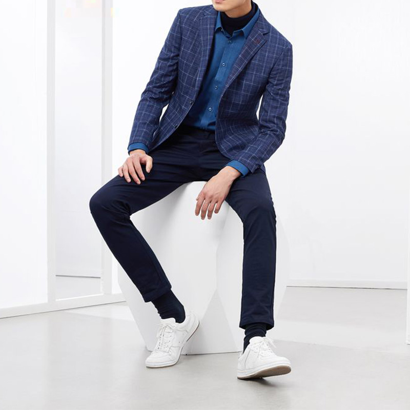 格子西服男休闲春秋季修身单件上衣商务休闲外套帅气小西装