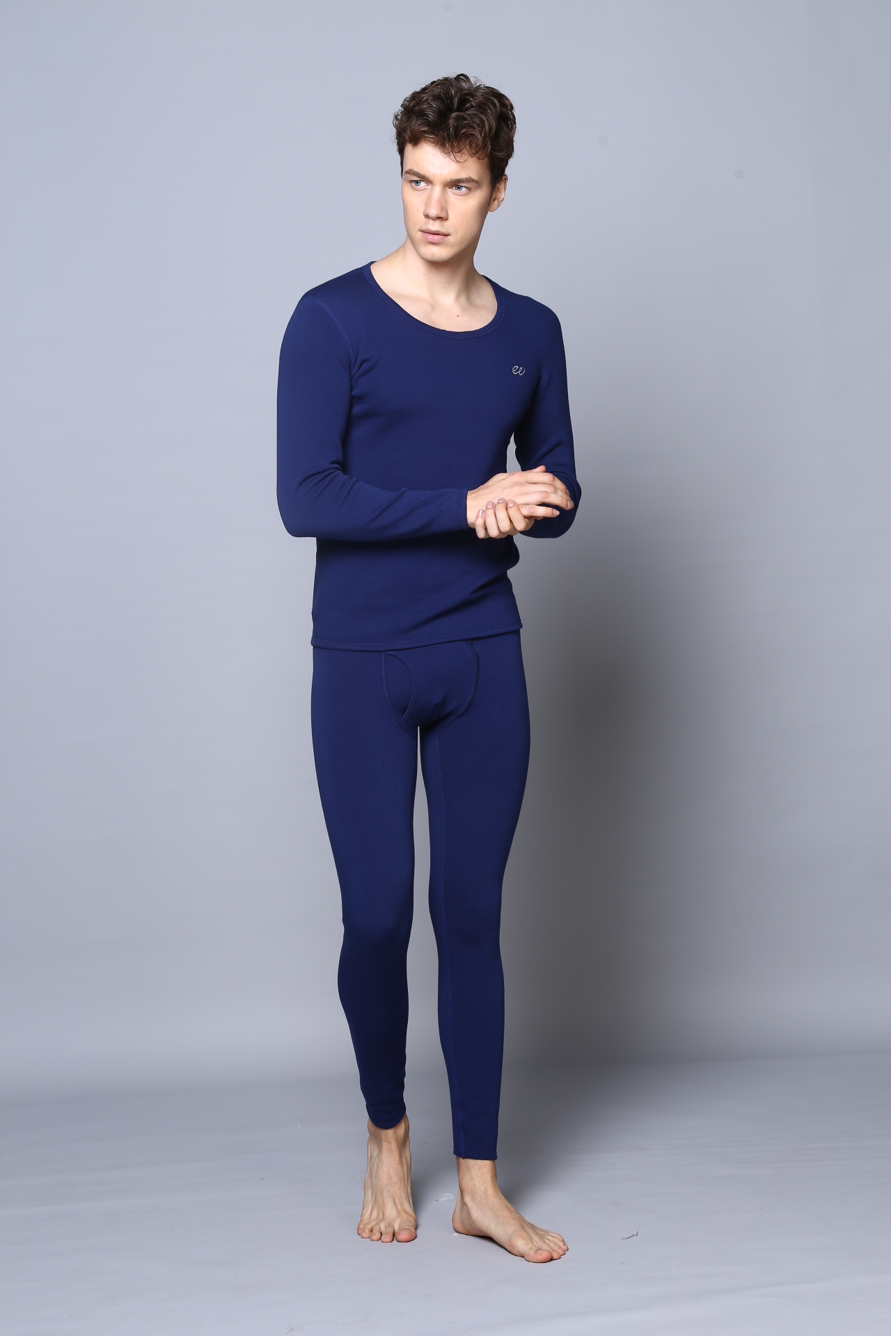 5007圆领牛仔蓝加厚加绒内衣套装