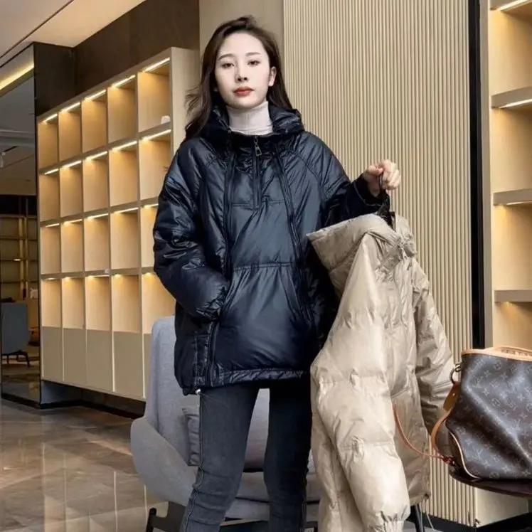 时尚羽绒服女韩版宽松连帽气质显高减龄套头两穿开衫外套潮