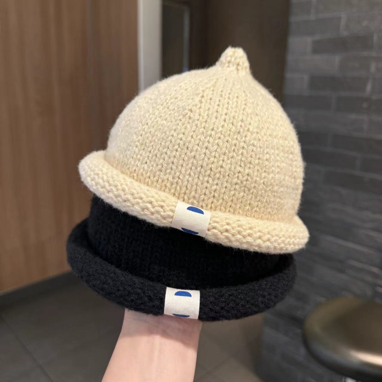 森系儿童帽子秋冬款针织瓜皮帽宝宝奶嘴帽男女童洋气毛线套头帽潮