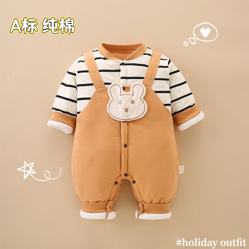 新生儿衣服秋冬套装初生宝宝加厚夹棉连体衣保暖冬装外出棉衣棉服