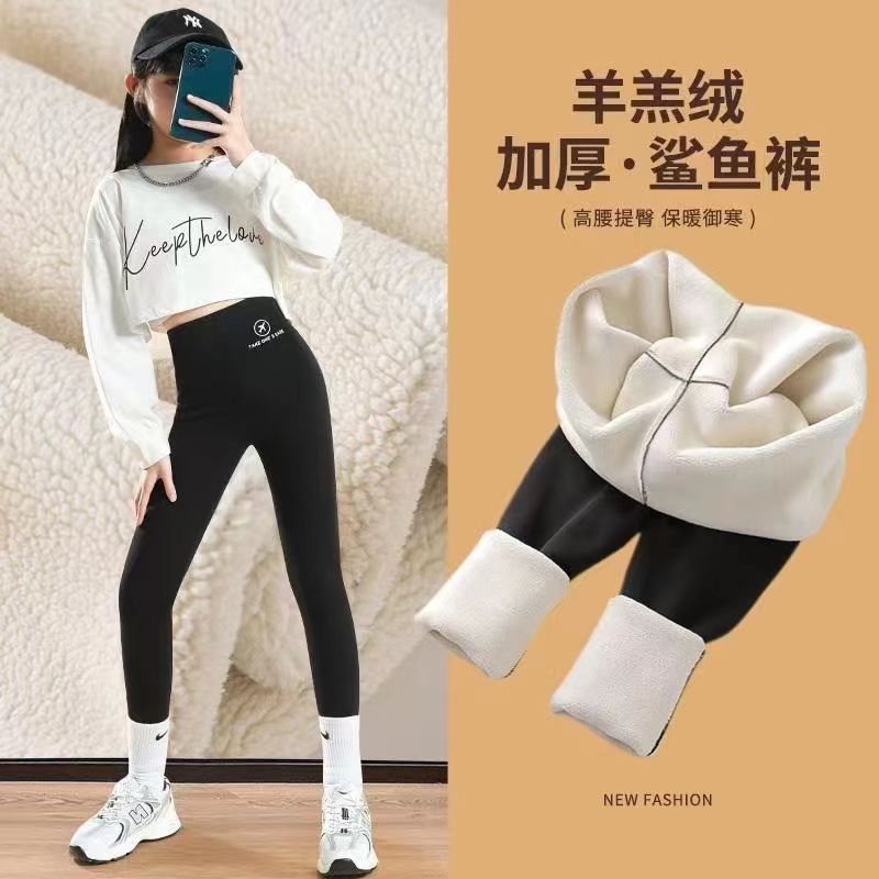 秋冬新款女童鲨鱼裤秋冬加绒加厚外穿儿童打底裤中大童比裤春秋