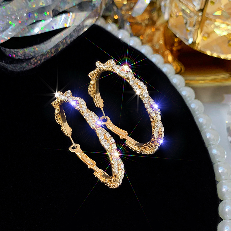 铜合金合成锆石耳饰 满钻麻花大耳圈时尚大气耳饰轻奢百搭#17气质