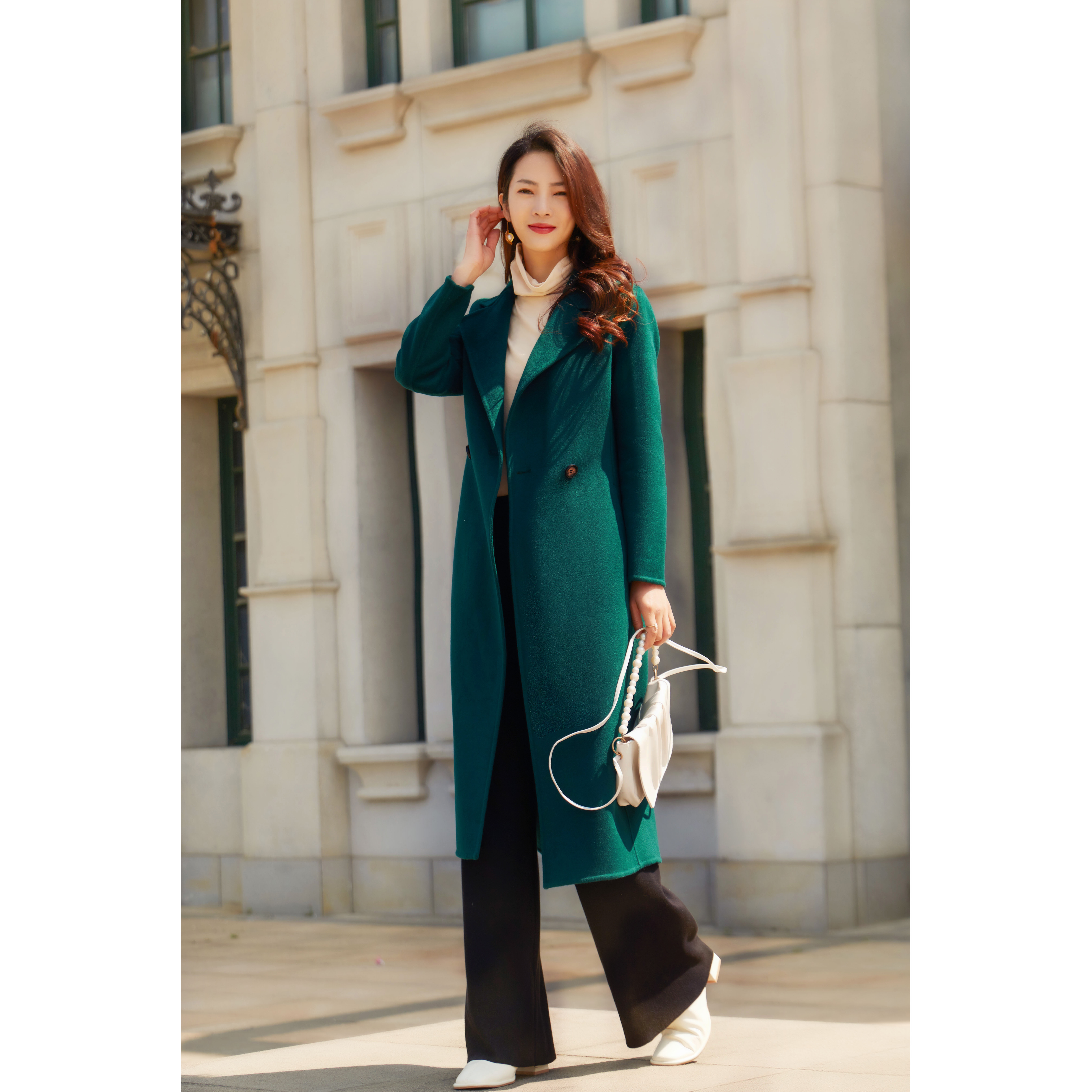 DFWOOLEN2025新款修身显高显瘦双面羊毛大衣女款225