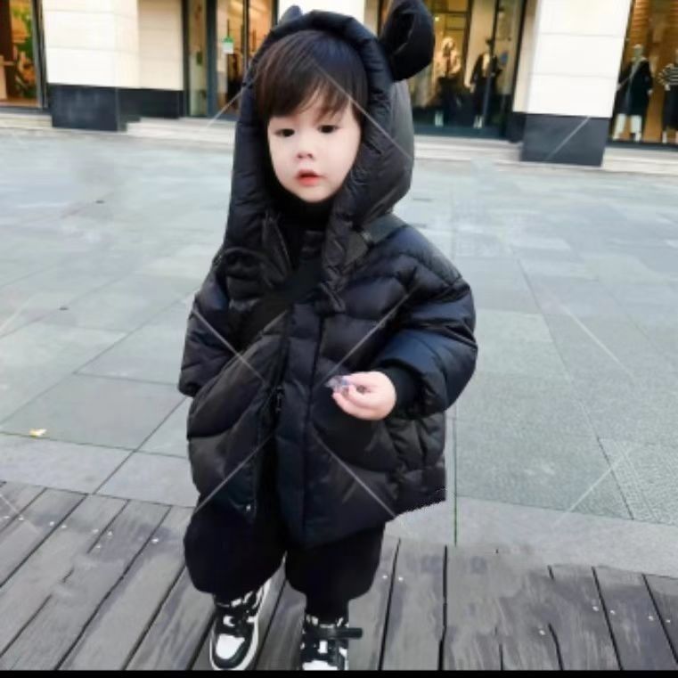 巴拉巴拉2022韩版童羽绒棉服小熊男女中长款加厚保暖宝宝连帽围巾